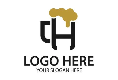 Initial Letter C and H with Glass Beer Logo Design	 Stock Illustration