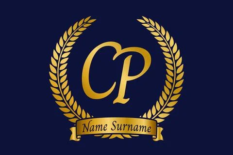 Initial letter C and P, CP monogram logo design with laurel wreath. Luxury .. Stock Illustration