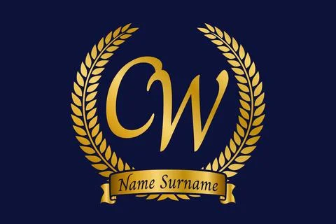 Initial letter C and W, CW monogram logo design with laurel wreath. Luxury .. Stock Illustration