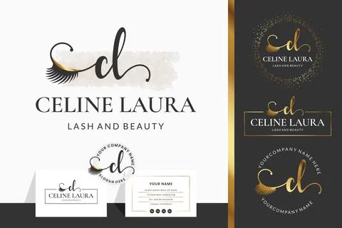 Initial letter C CL lash, Eyebrow, Lashes, eyelash extension logo design coll Stock Illustration