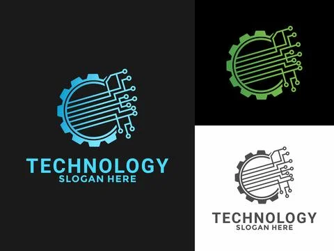 Initial Letter C with Gear and Circuit technology logo vector, Modern Tech .. Stock Illustration