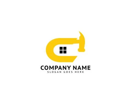 Initial Letter C Hammer Logo Design for Construction, Manufacture and Repairi Stock Illustration
