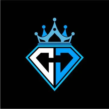 Initial letter C J diamond shape with crown decoration Stock Illustration