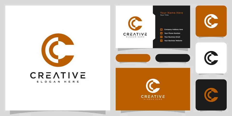 Initial letter c logo line style vector design and business card Stock Illustration