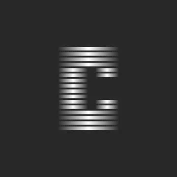 Initial letter C logo monogram minimal art symbol, metallic gradient stripes  Illustrazione stock