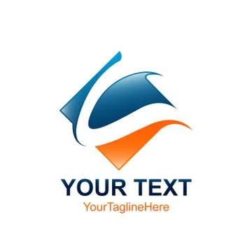 Initial letter C logo template colored blue orange square swoosh design for b Stock Illustration