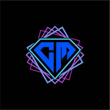 Initial letter C M with diamond design and square ornament as decoration Stock Illustration