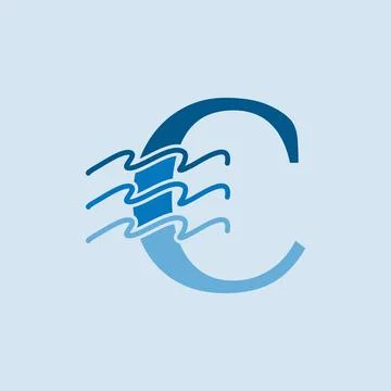 Initial Letter C Ocean Waves Icon Design for Marine and Water Themes Stock Illustration