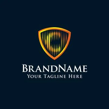 Initial letter C shield logo with gold color Stock Illustration