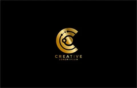 Initial Letter C Tech Style Golden Logo Design Template Stock Illustration