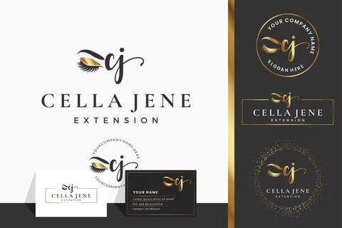Initial letter CJ C lash Eyebrow Lashes eyelash extension logo design collect Stock Illustration