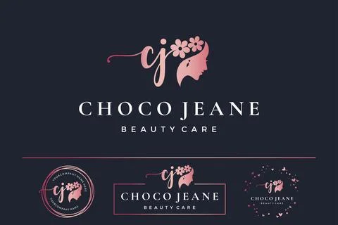 Initial letter CJ C logo feminine for woman face and beauty, silhouette vecto Stock Illustration