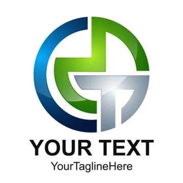 Initial letter CMT logo design template element colored silver green blue cir Stock Illustration