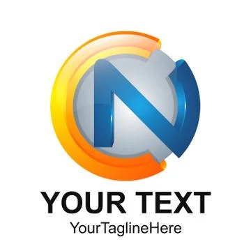 Initial letter CN logo design template element colored silver orange blue cir Illustrazione stock