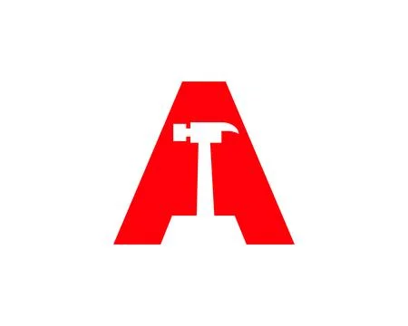 Initial letter A constructions logo with hammer used negative space style v.. Stock Illustration