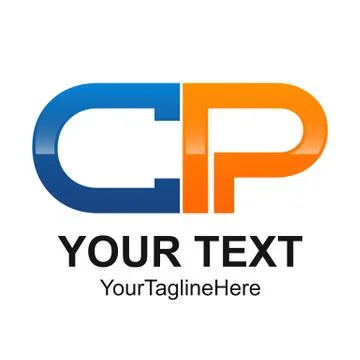 Initial letter CP logo design template element rounded colored orange blue fo Stock Illustration