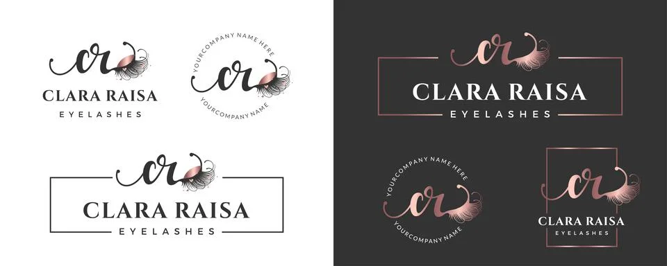 Initial letter CR C lash, Eyebrow, Lashes, eyelash extension logo design coll Stock Illustration