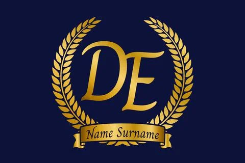 Initial letter D and E, DE monogram logo design with laurel wreath. Luxury .. Stock Illustration