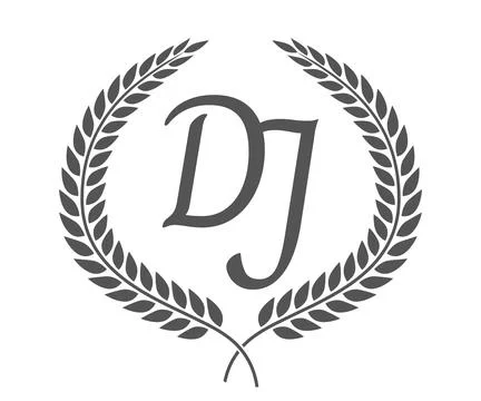 Initial letter D and J, DJ monogram logo design with laurel wreath. Luxury .. Stock Illustration
