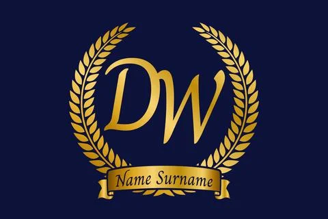 Initial letter D and W, DW monogram logo design with laurel wreath. Luxury .. Stock Illustration