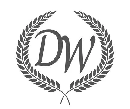 Initial letter D and W, DW monogram logo design with laurel wreath. Luxury .. Stock Illustration