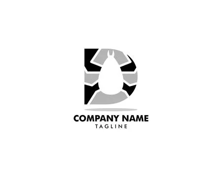 Initial Letter D with Flea Animals Design Logo Vector Stock Illustration