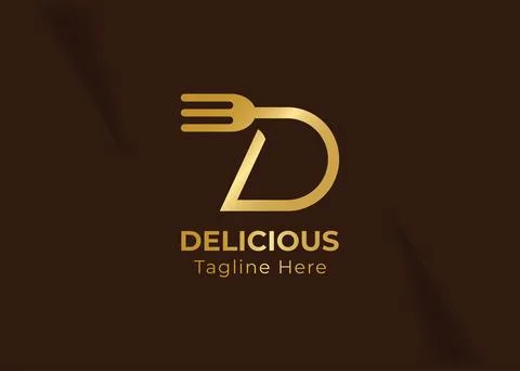 Initial letter D with fork logo. Stock Illustration