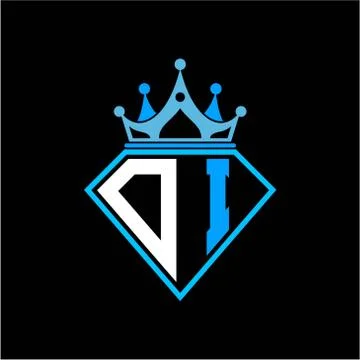 Initial letter D I diamond shape with crown decoration Illustrazione stock