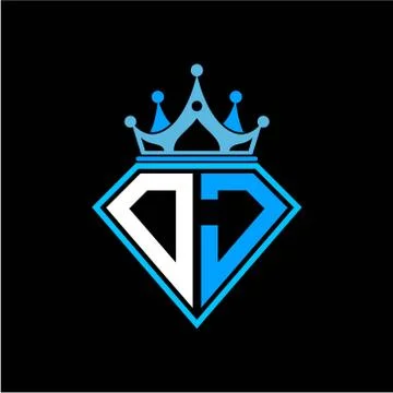 Initial letter D J diamond shape with crown decoration Stock Illustration