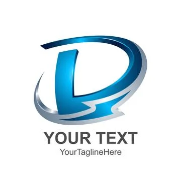 Initial letter D logo design template element colored silver blue 3d swoosh e Stock Illustration