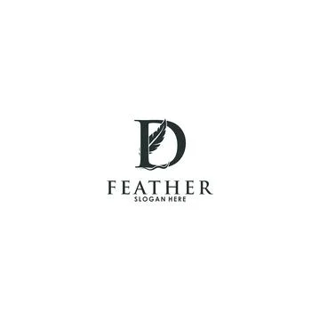 Initial letter D logo with Feather, Luxury Initial Feather Logo template Stock Illustration