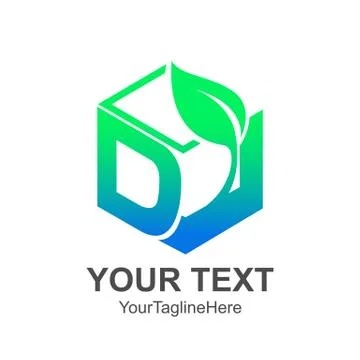 Initial letter D logo template colored green cube leaf hexagon design for bus Stock Illustration