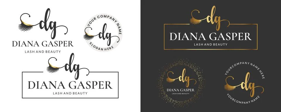 Initial letter DG D lash, Eyebrow, Lashes, eyelash extension logo design coll Illustrazione stock