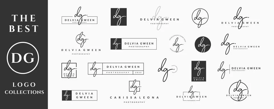 Initial letter DG D logo handwriting, signature and script vector design coll Stock Illustration