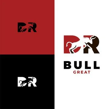 Initial letter dr bull negative space icon logo design template Stock Illustration