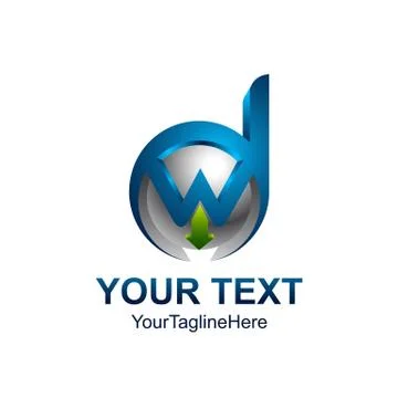 Initial letter DW or WD logo template colored blue silver design for business Stock Illustration