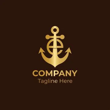 Initial letter E with anchor gold color logo. Stock Illustration