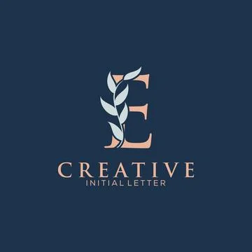 Initial Letter E and Floral Logo vector, Botanical Minimalistic Letter Femi.. Stock Illustration