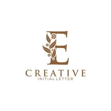 Initial Letter E and Floral Logo vector, Botanical Minimalistic Letter Femi.. Stock Illustration