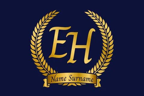Initial letter E and H, EH monogram logo design with laurel wreath. Luxury .. Stock Illustration