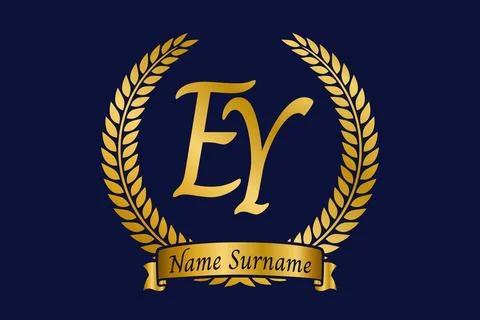 Initial letter E and Y, EY monogram logo design with laurel wreath. Luxury .. Stock Illustration