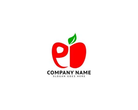 Initial Letter E with Apple Fruit Logo Template Design Stock Illustration