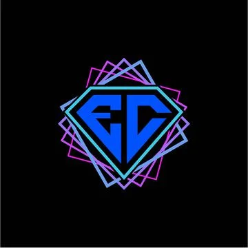 Initial letter E C with diamond design and square ornament as decoration Stock Illustration