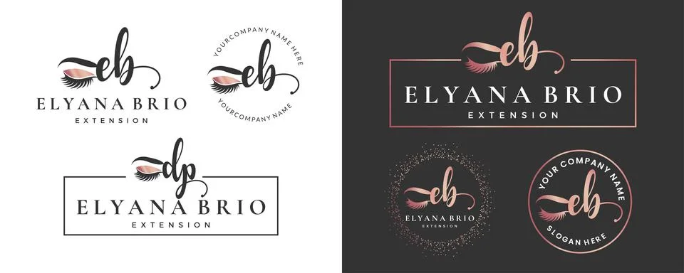 Initial letter E EB lash, Eyebrow, Lashes, eyelash extension logo design coll Stock Illustration