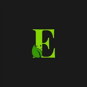 Initial letter E with green leaf and water drop icon design template Stock Illustration