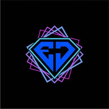 Initial letter E J with diamond design and square ornament as decoration Stock Illustration