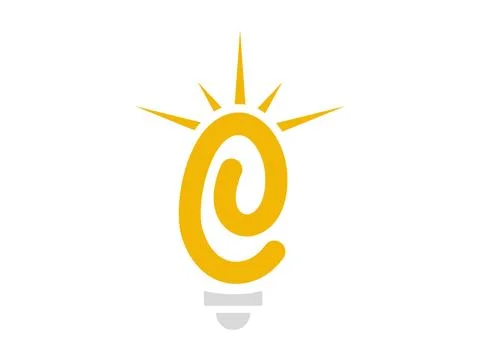 Initial Letter E Light Bulb Icon, Creative Monogram Concept for Innovation .. Stock Illustration