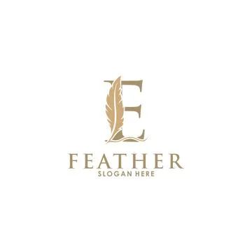 Initial letter E logo with Feather Luxury gold, Initial Feather Logo template Stock Illustration