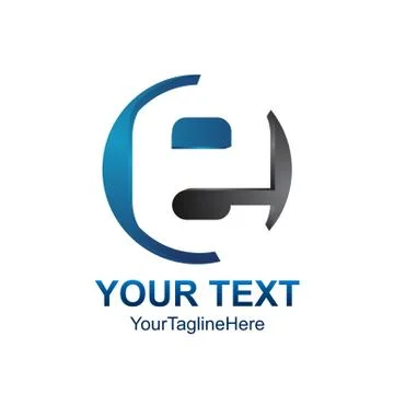 Initial letter E logo template colored grey blue circle negative design for b Illustrazione stock