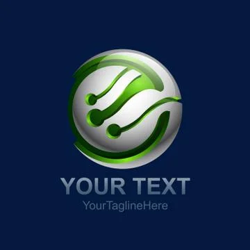 Initial letter E logo template colored silver green sphere design for busines Stock Illustration